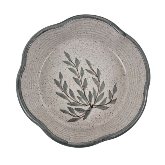 Handcrafted Stoneware Ceramic Bowl Leaf Design Speckled Glossy Finish Rustic - Picture 1 of 10